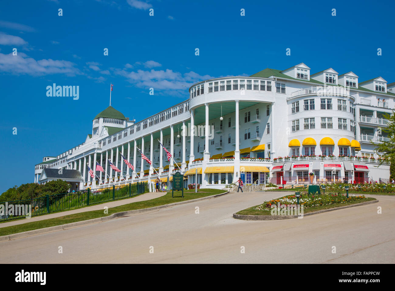 Historic Grand Hotel on resort island of Mackinac Island Michigan built in 1886-87 Stock Photo