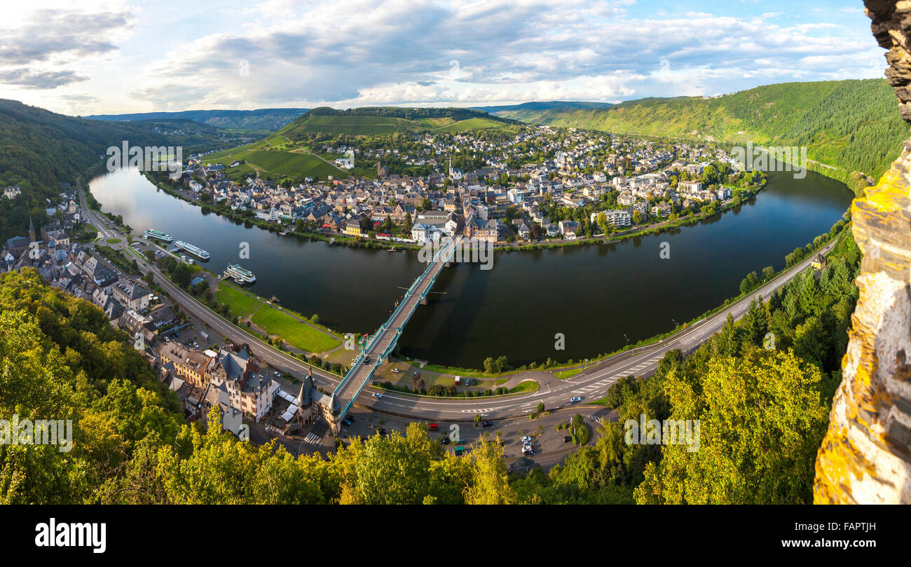 Panoramic image of Traben Trarbach or Traben-Trarbach town on the Middle Moselle River in the Bernkastel-Wittlich district Stock Photo
