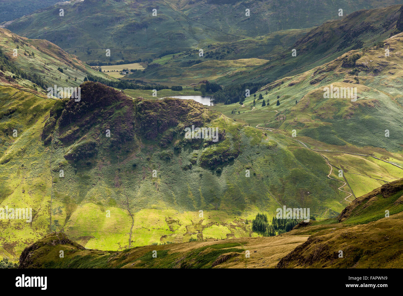 Looking down onto Oak Howe Needle in the English Lake District Stock Photo