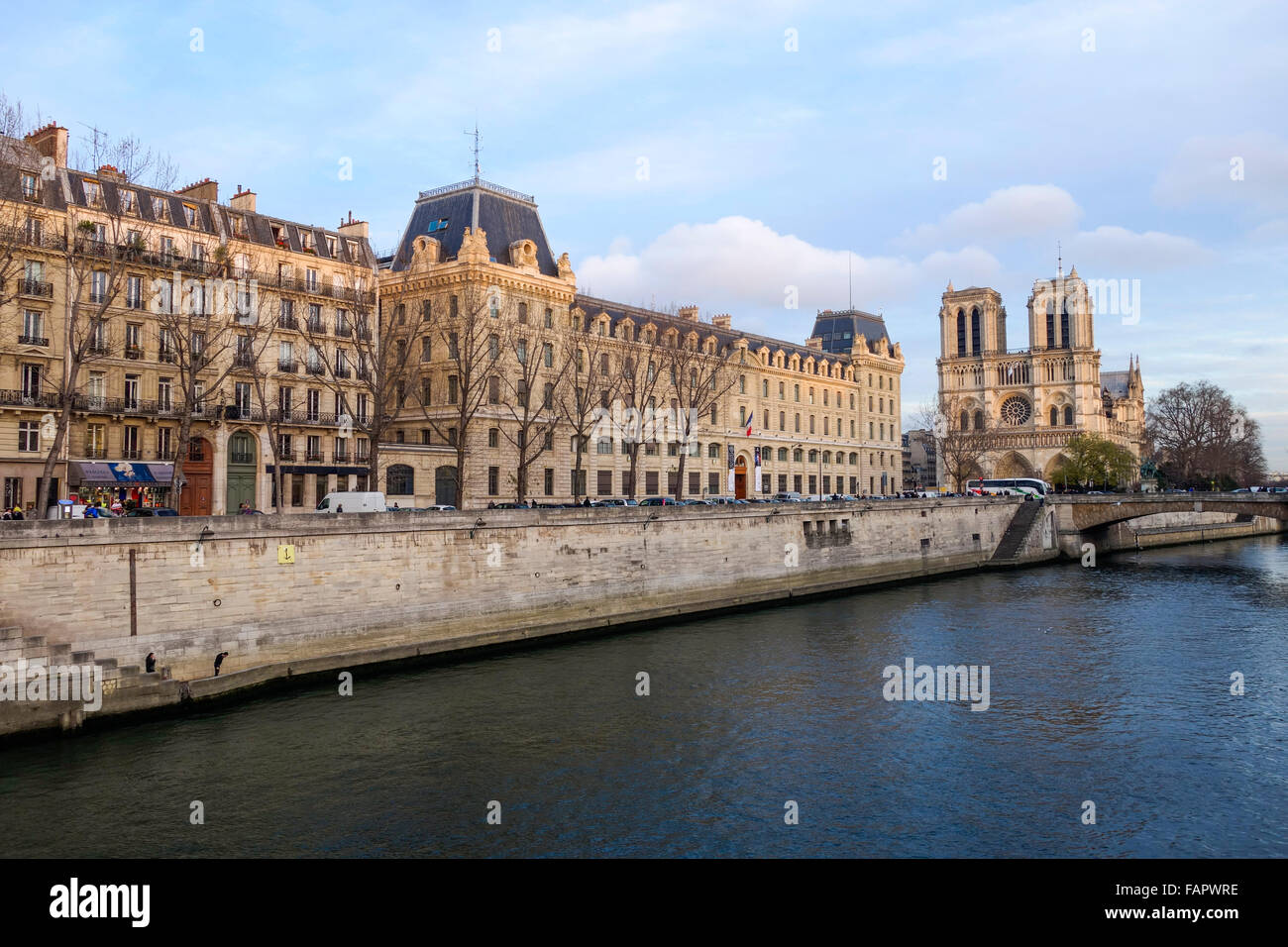 Seine river with Notre Dame, Notre-Dame, ile de la cite, Paris France. Stock Photo