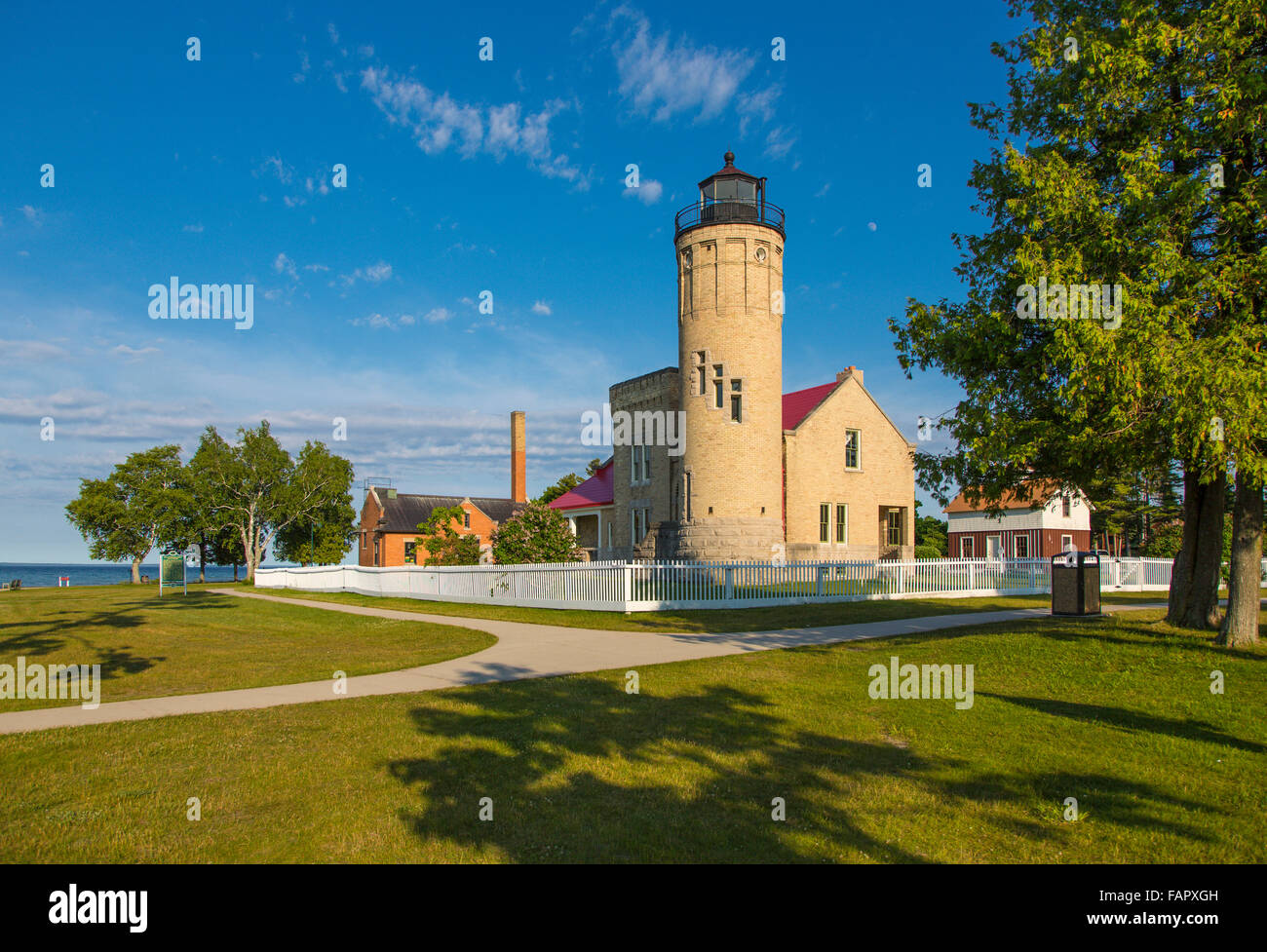 Historic Old Mackinac Point Lighthouse in Michilimackinac State Park in Mackinaw City Michigan