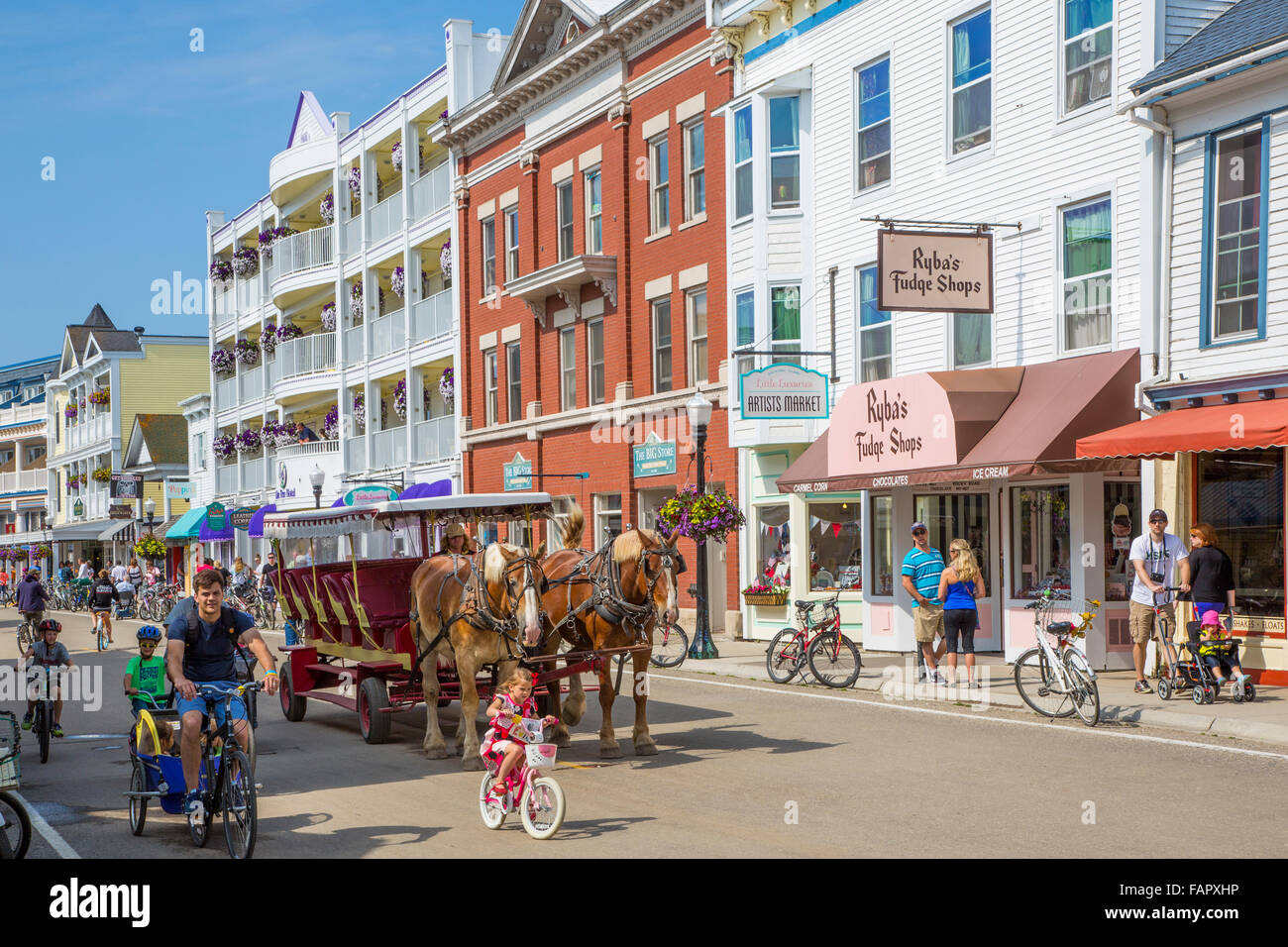 Main Street on the resort island of Mackinac Island in Michigan Stock