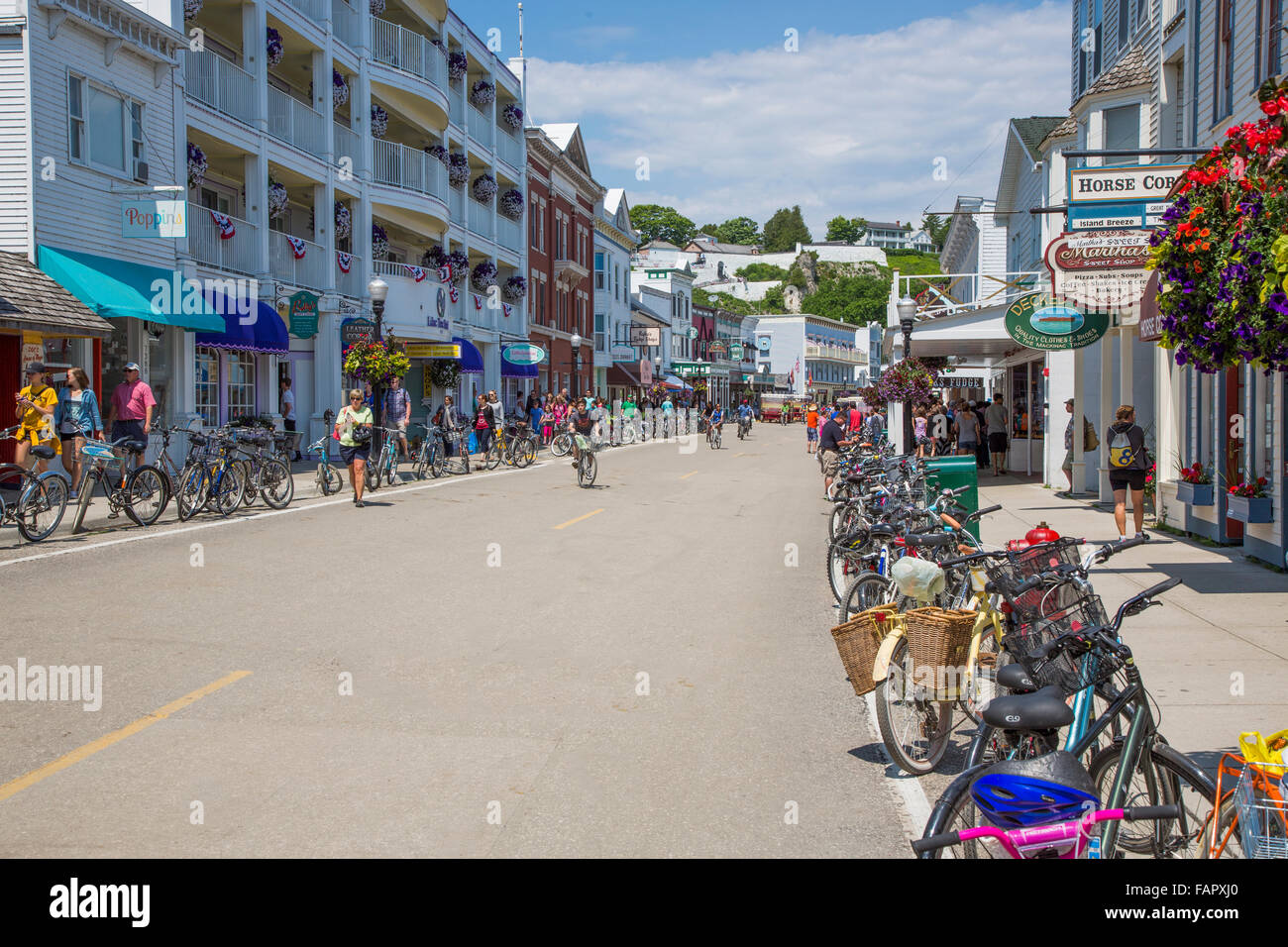 Main Street on the resort island of Mackinac Island in Michigan Stock