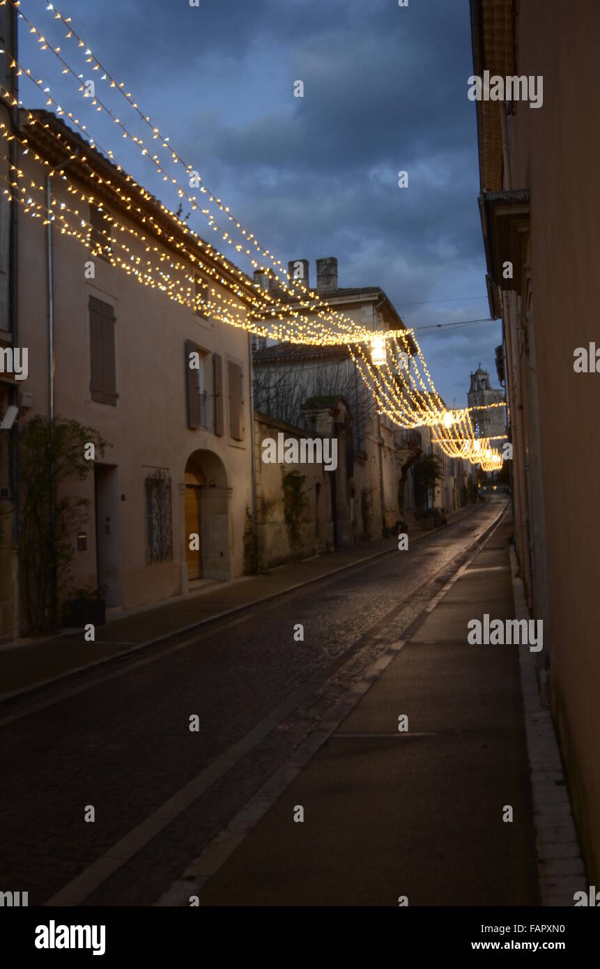 By night : Christmas lights in Grignan village, france Stock Photo