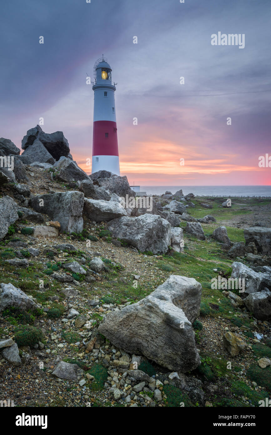 Dawn at Portland Bill Lighthouse, Portland, Dorset, England, UK Stock Photo