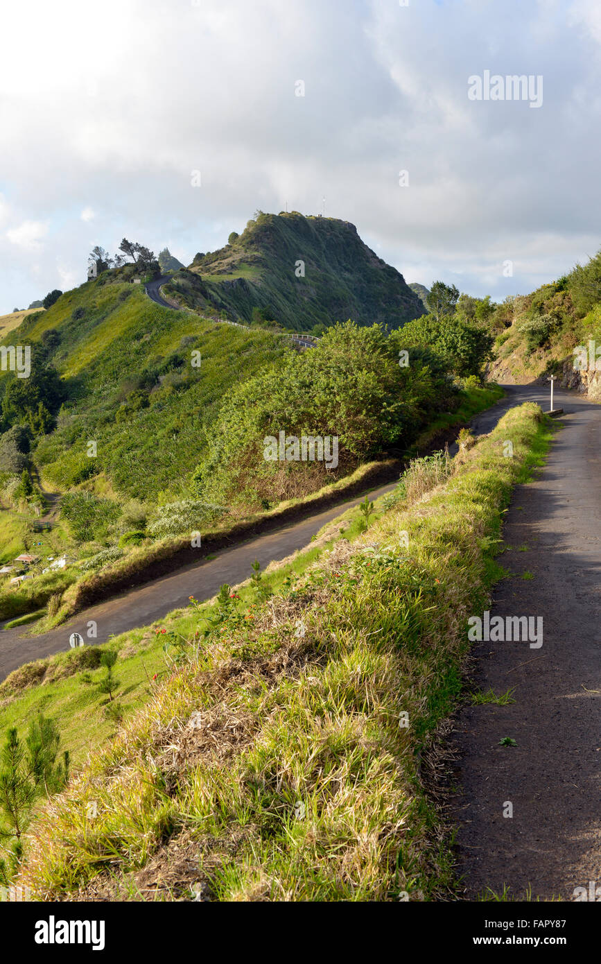 St Helena South Atlantic countryside view with the road to blue hill which straddles the top of a volcanic cone Stock Photo