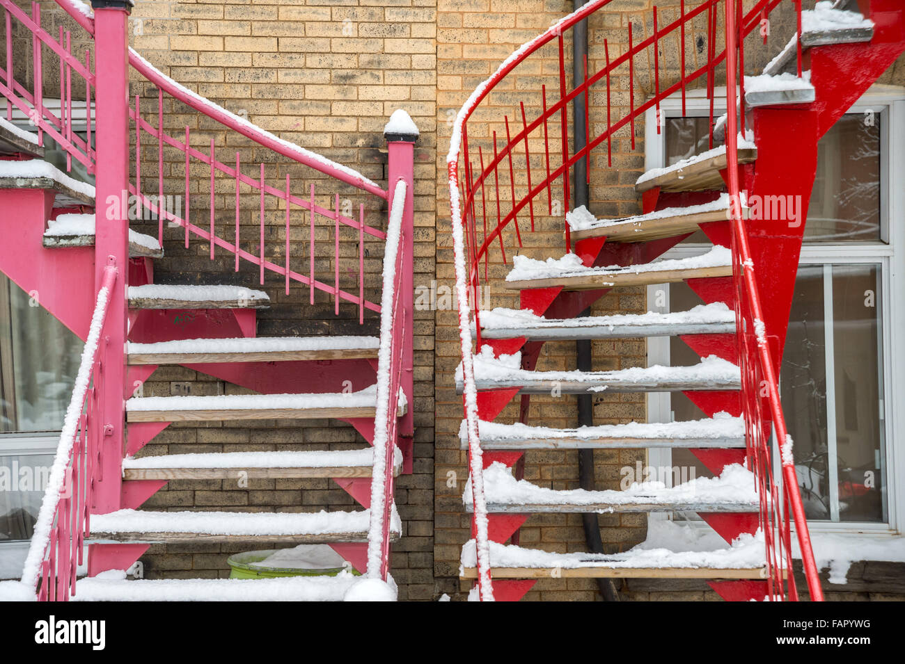 Typical Montreal staircases in winter Stock Photo