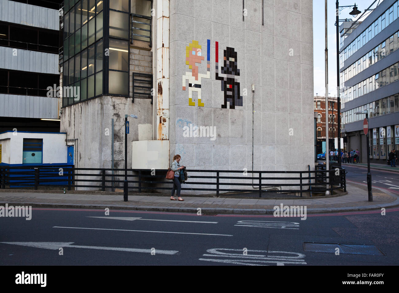 Star Wars tiled street art on car park in Shoreditch, London. Stock Photo