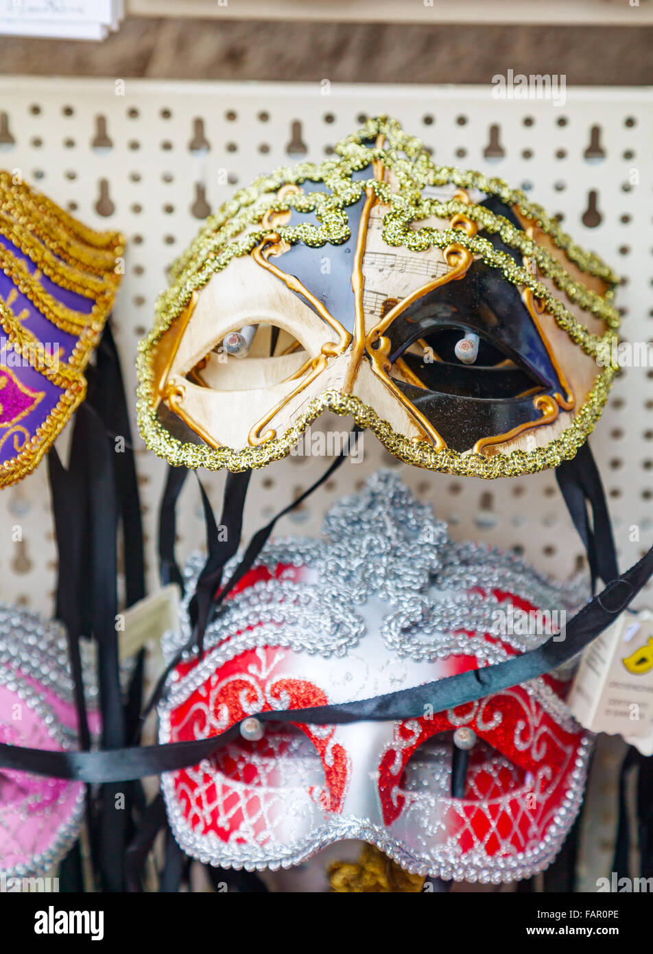 VENICE - NOVEMBER 20: Masquerade Venetian masks on sale on November 20, 2015 in Venice, Italy. Stock Photo