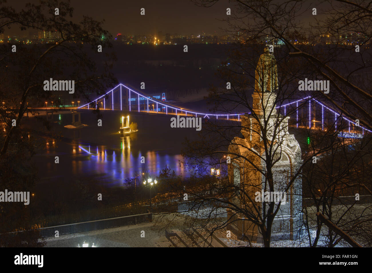 View from Vladimir's Hill to the pedestrian bridge in Kiev, Ukraine. Stock Photo