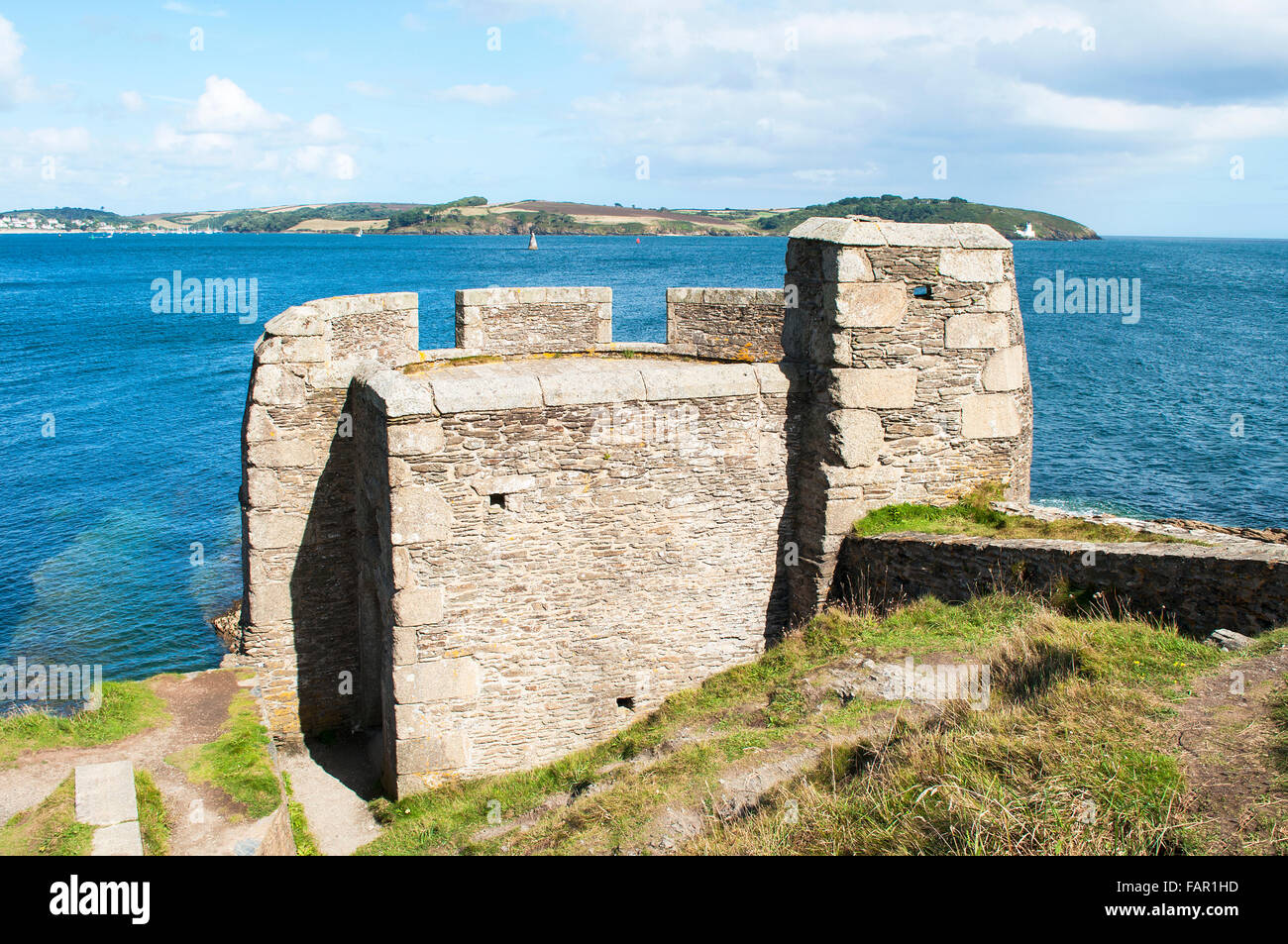 Little Dennis blockhouse on the headland near Pendennis Castle in Falmouth, Cornwall, UK Stock Photo