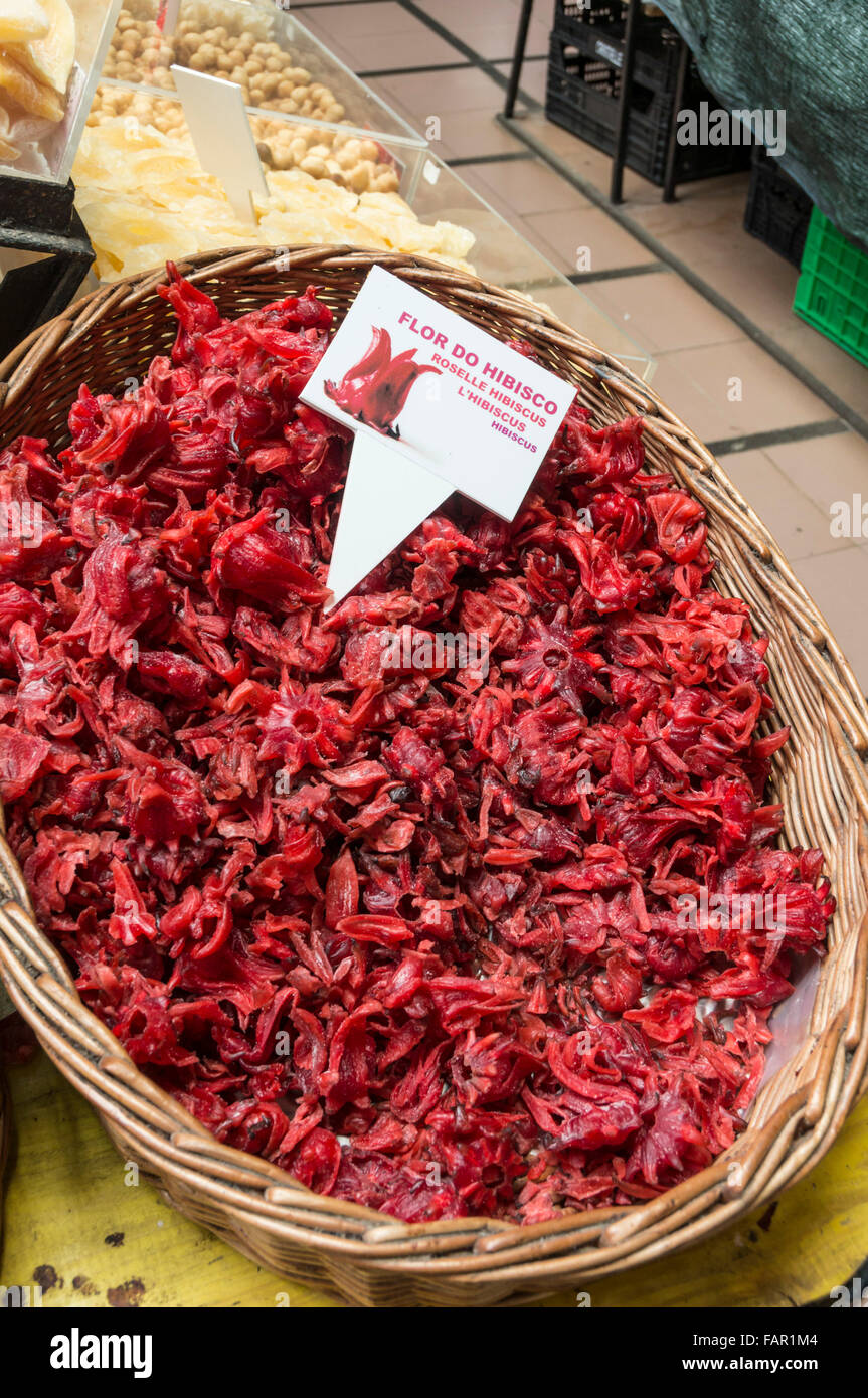 Madeira - capital city Funchal. The city market. Chilli pepper. Stock Photo
