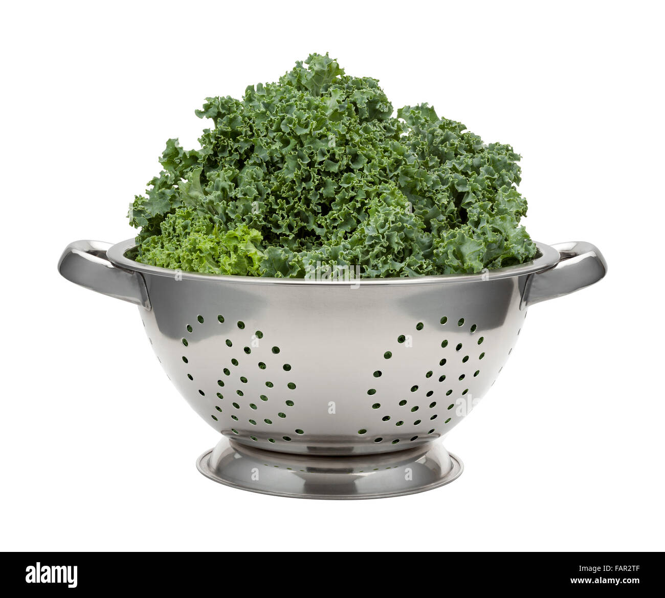 Fresh Kale in a Stainless Steel Colander Stock Photo