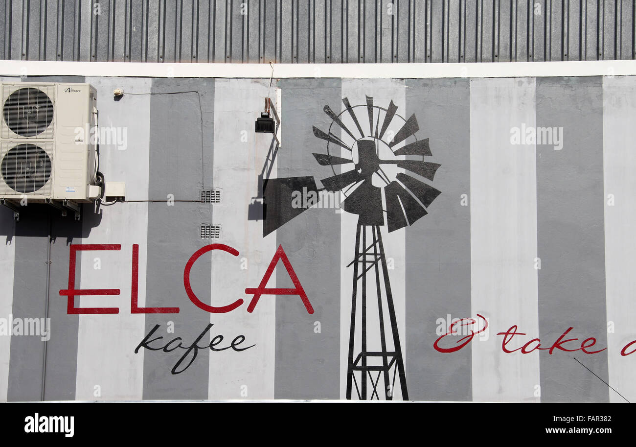 Coffee Shop Wall Mural at Calitzdorp in the Little Karoo region of South Africa Stock Photo