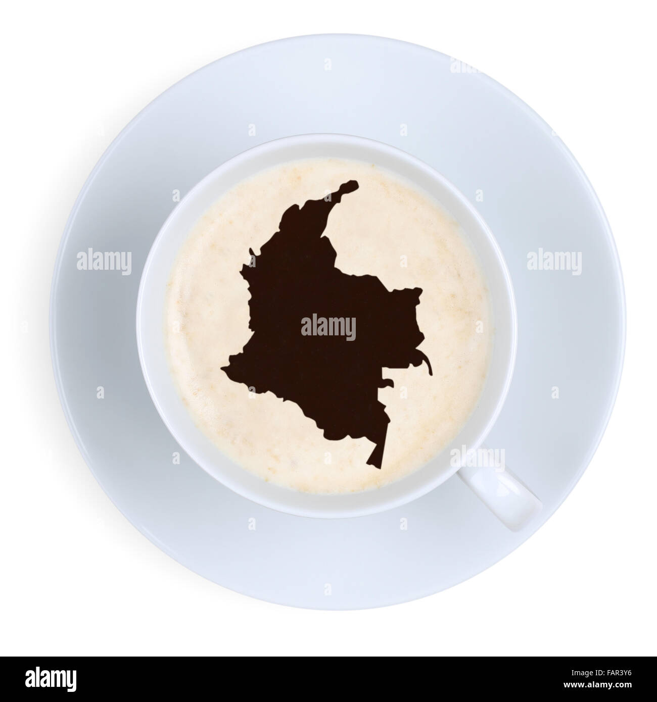 Coffee in cup from Colombia map isolated on a white background Stock Photo