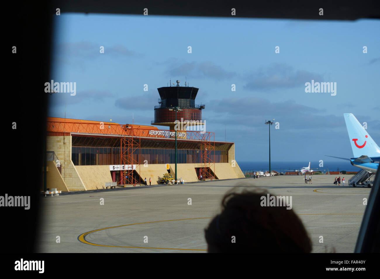 Madeira flight to Madeira forced to land at Porto Santo nearby island airport. View from cabin