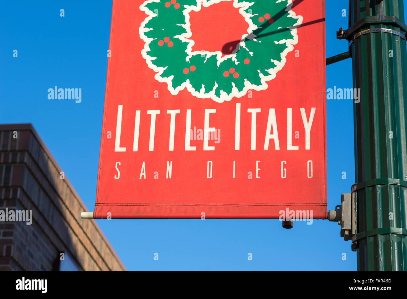 Little Italy sign, banner. Downtown San Diego, California, USA. Stock Photo