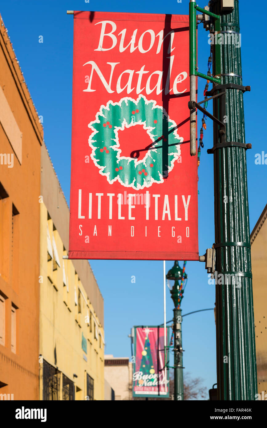 Immagini Natale Usa.Little Italy Sign Buon Natale Banner Downtown San Diego Stock Photo Alamy