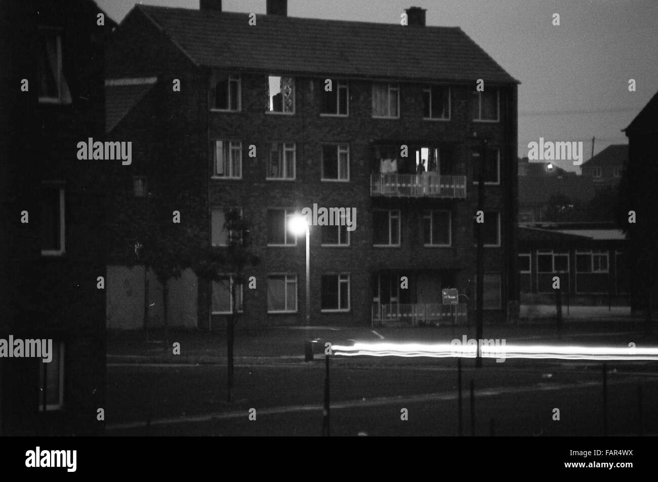 The Boulevard, Buttershaw Estate, Bradford, West Yorkshire, UK. A sprawling local authority 1950's council housing scheme. Black and white images from 1982 portray the gritty surroundings of a typical northern England working class sink estate. Stock Photo