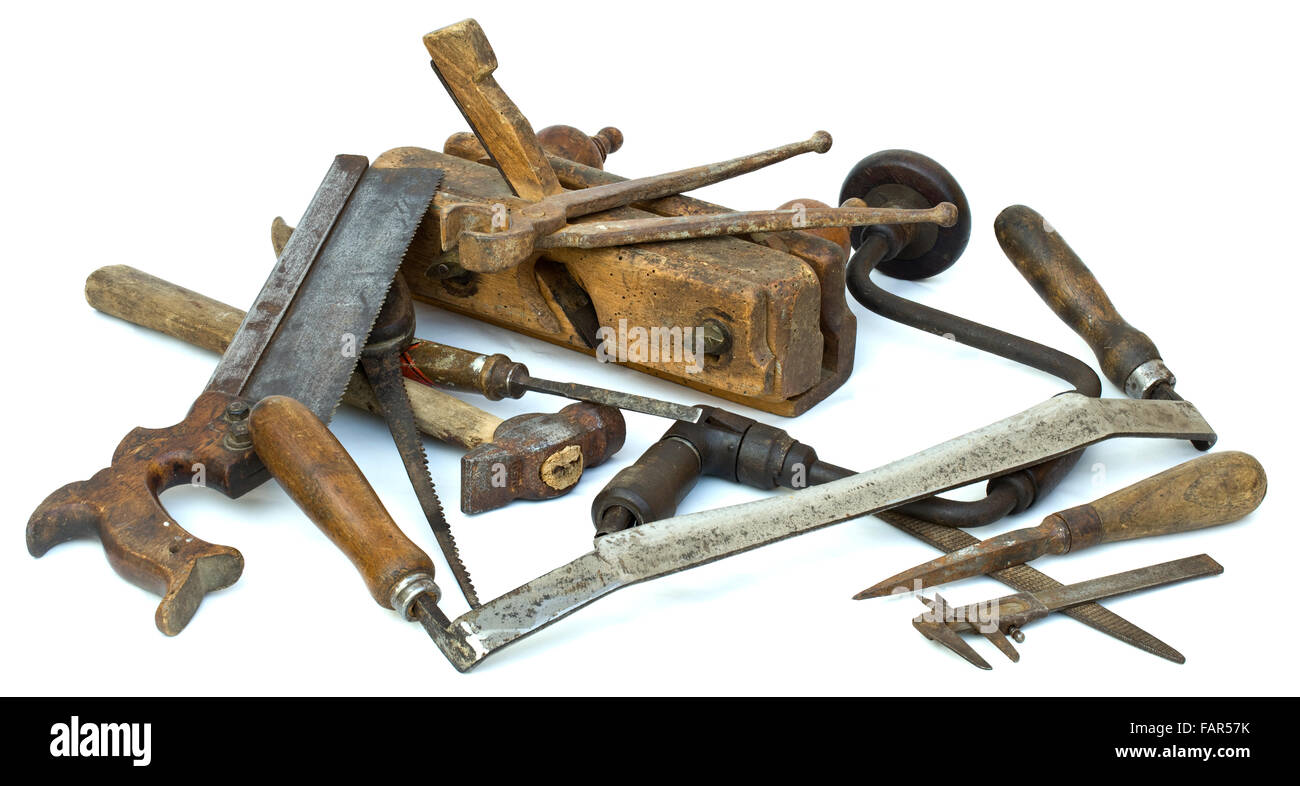Collection of Carpenter Tools Pile Stock Photo