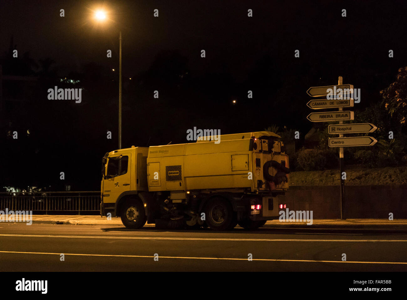 Madeira night time rubbish collection. European working hours and practices often include
