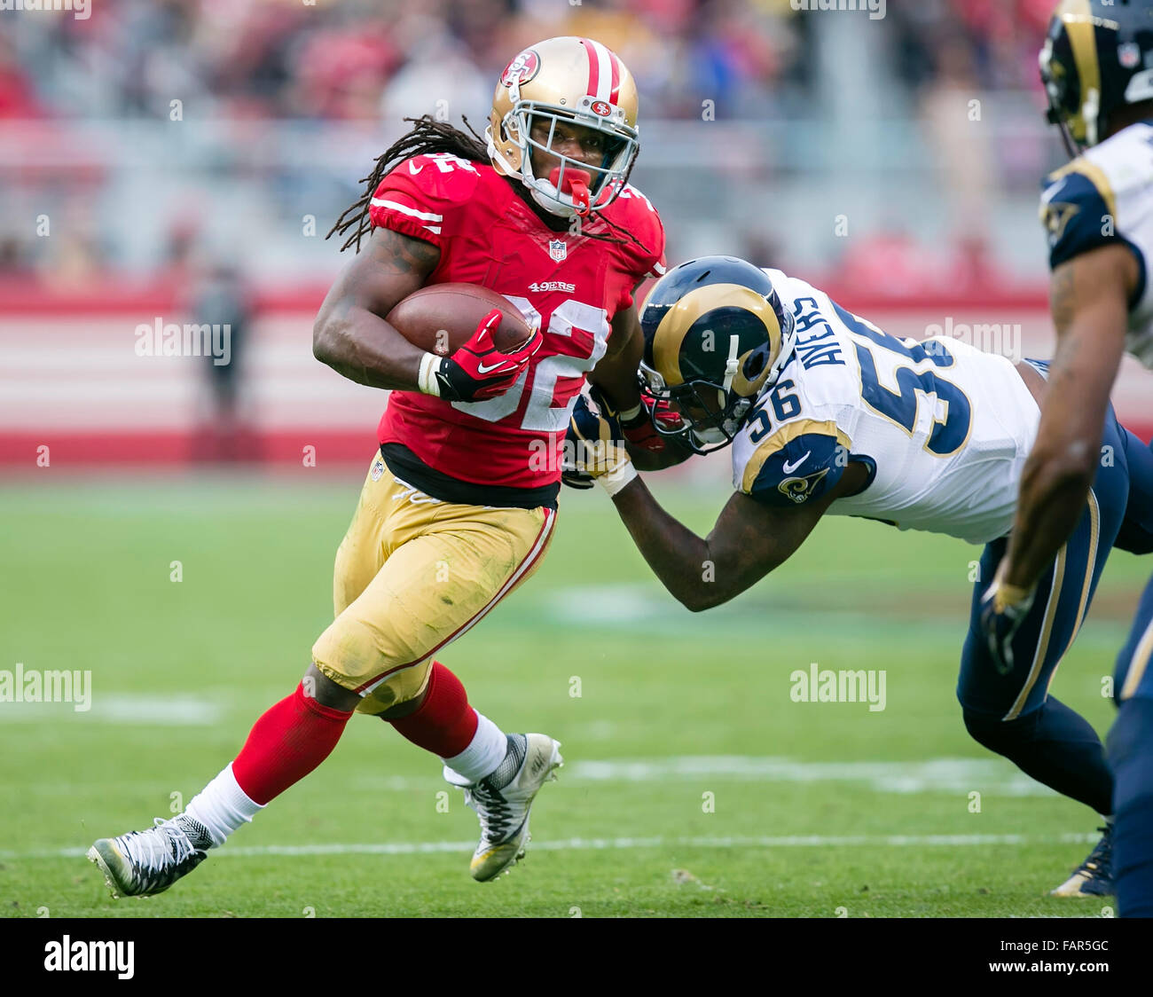 December 3, 2016: San Francisco 49ers running back DuJuan Harris (32) in action during the NFL football game between the St. Louis Rams and the San Francisco 49ers at Levi's Stadium in Santa Clara, CA. The Rams lost to the the 49ers 19-16. Damon Tarver/Cal Sport Media Stock Photo