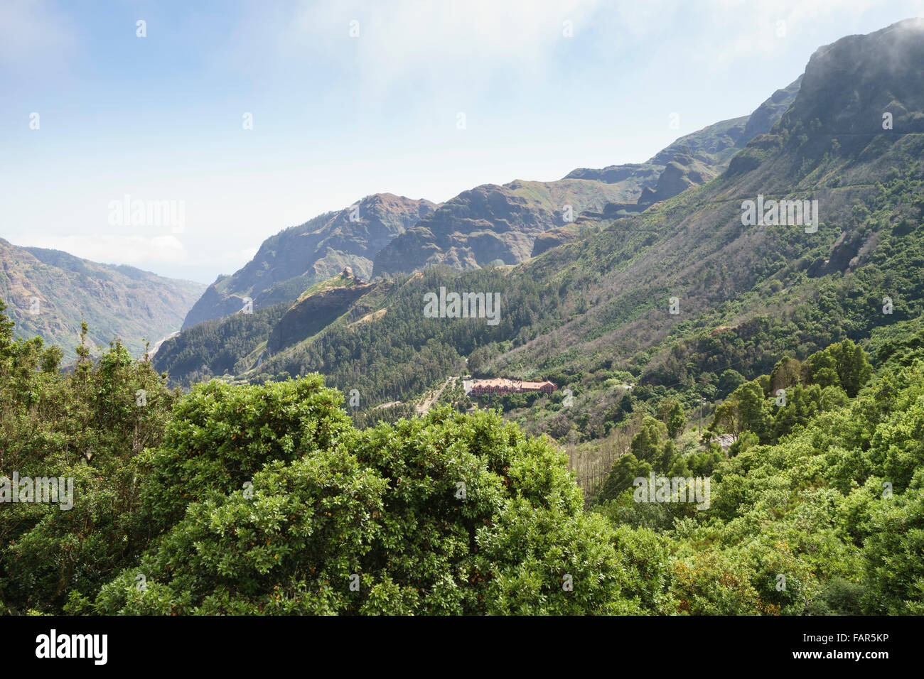 Madeira - Encumeada. Central stop on the road south to Funchal from the north coast. View south. Stock Photo