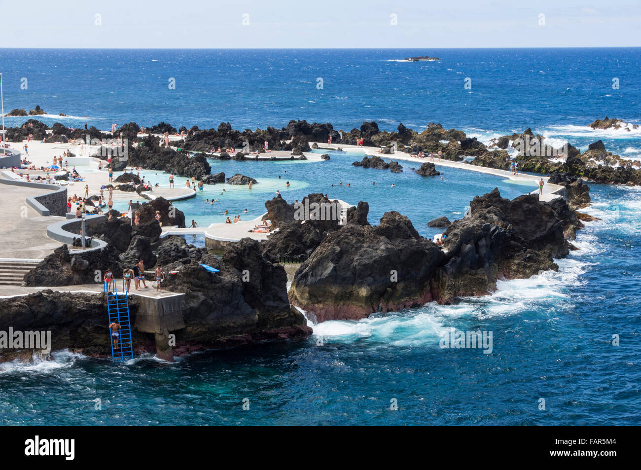 Madeira - Porto Moniz, natural lava sea swimming pools in the rocks. Stock Photo