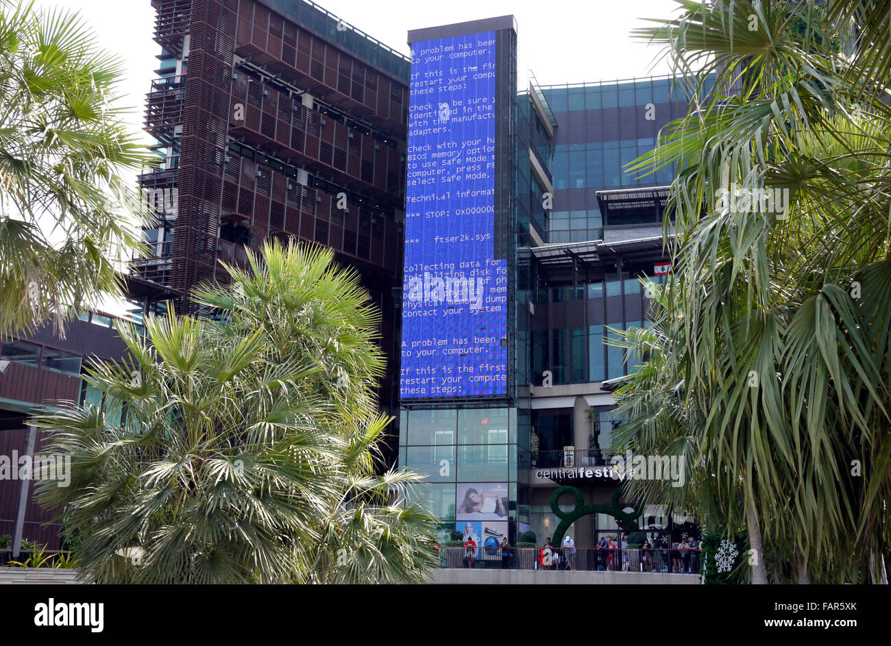 Computer problem with the LCD advertising screen at The Central Festival beachfront shopping centre in Pattaya Thailand Stock Photo