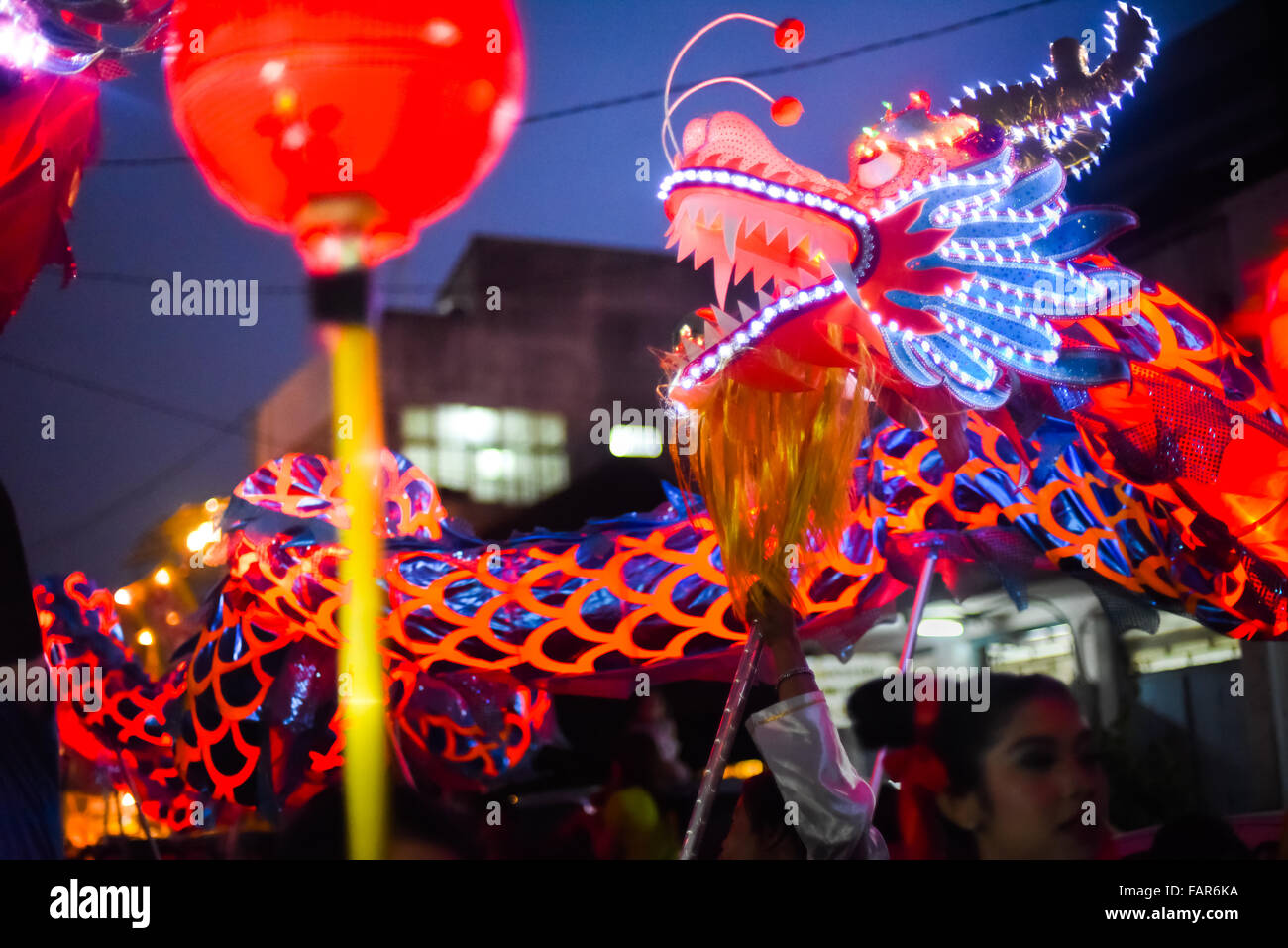 Dragon lantern during the 2015 Bandung Lantern Festival Cultural Parade in Bandung City, Indonesia. Stock Photo