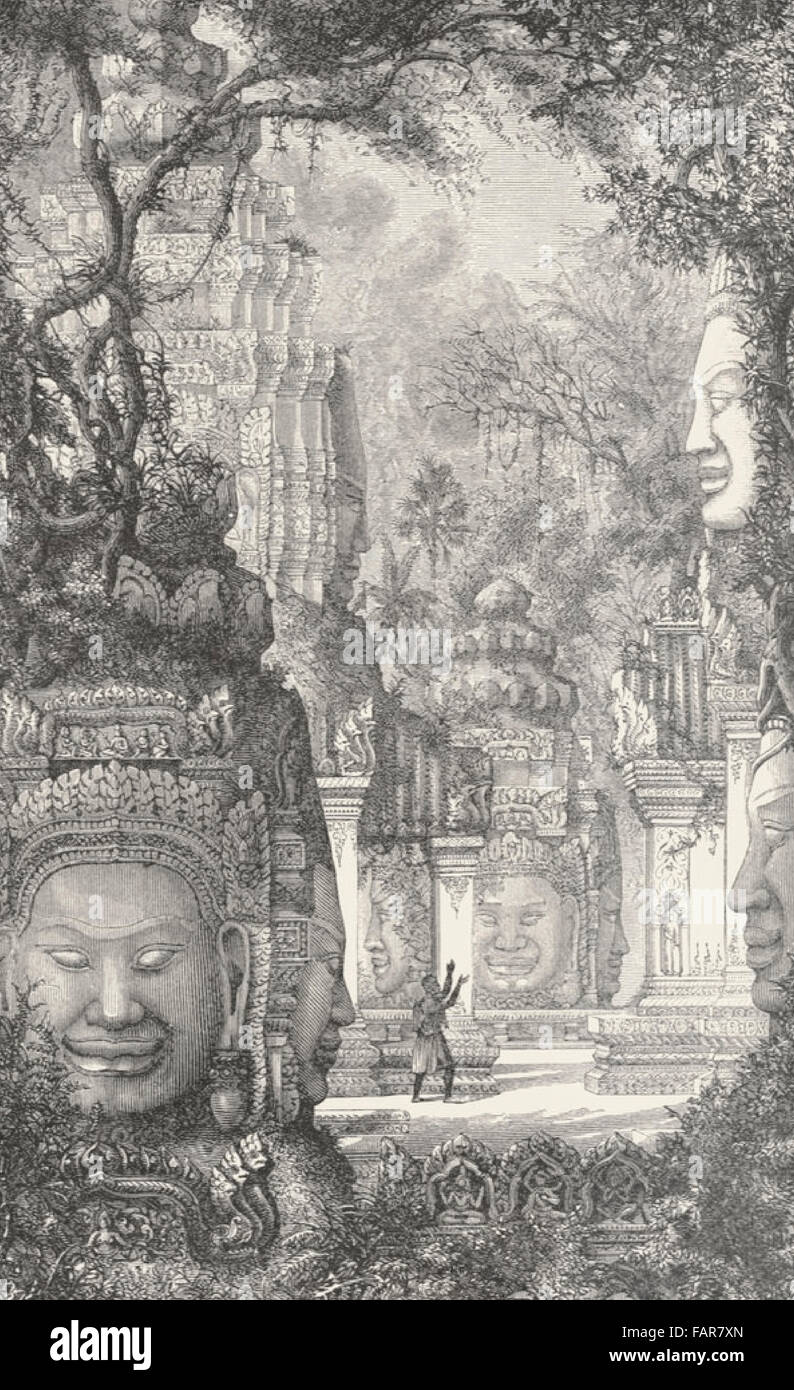 View taken in Ruins Bayon, Cambodia - 1880 Stock Photo