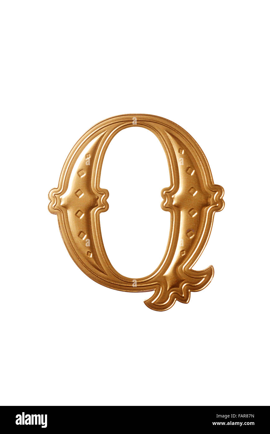 clipping path of the golden alphabet q Stock Photo
