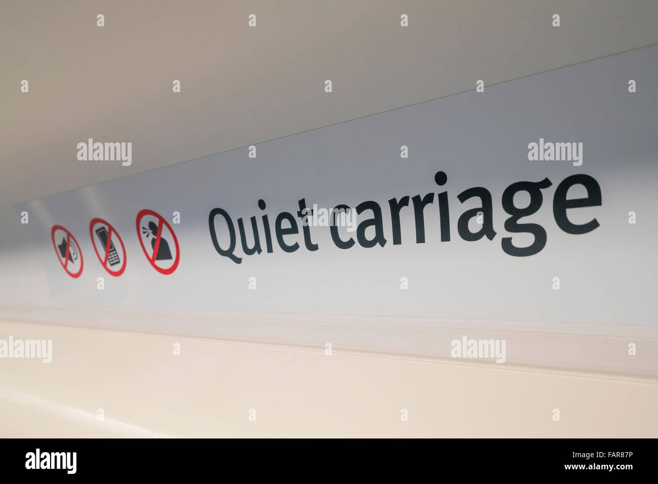 Quiet carriage sign on a train Stock Photo