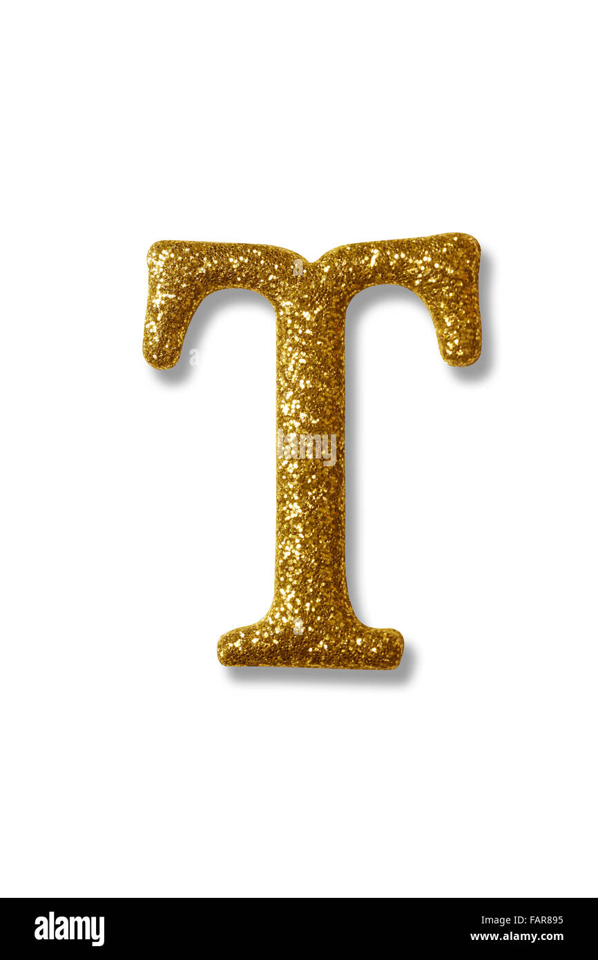 clipping path of the golden alphabet t Stock Photo