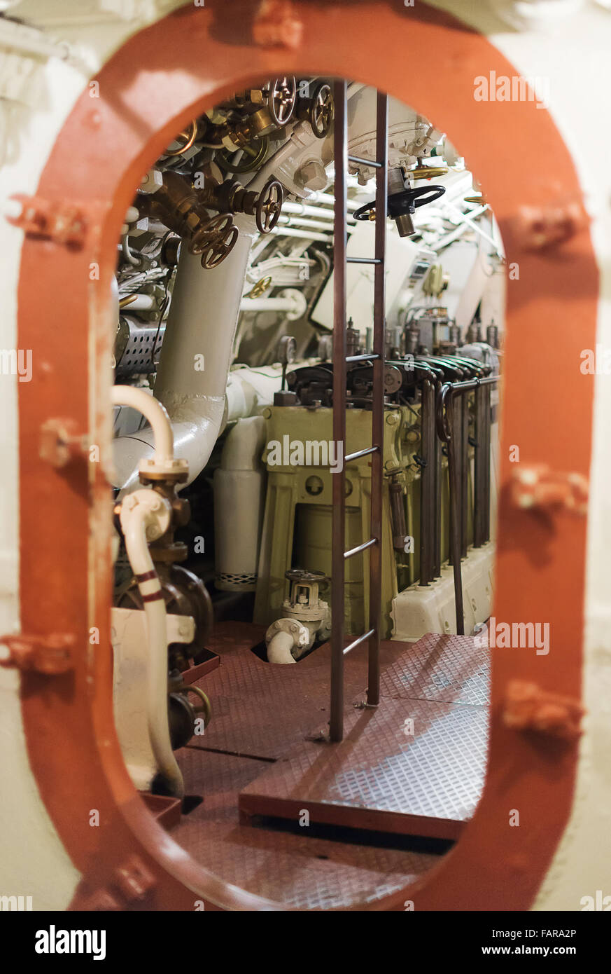 Inside of submarine. View of Diesel engine Stock Photo Alamy