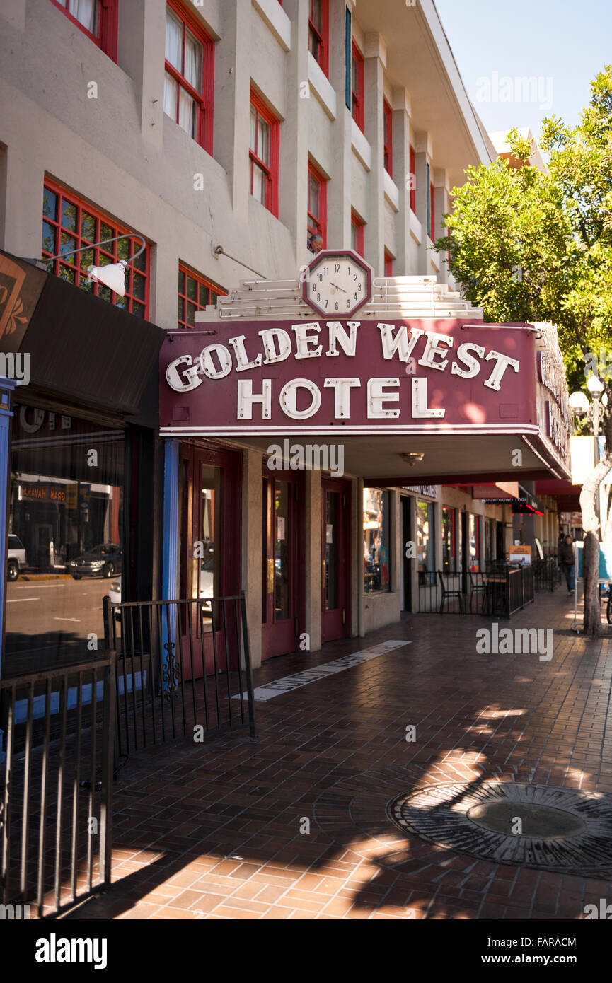 The Golden West Hotel in the 'GasLight' District of San Diego, California Stock Photo