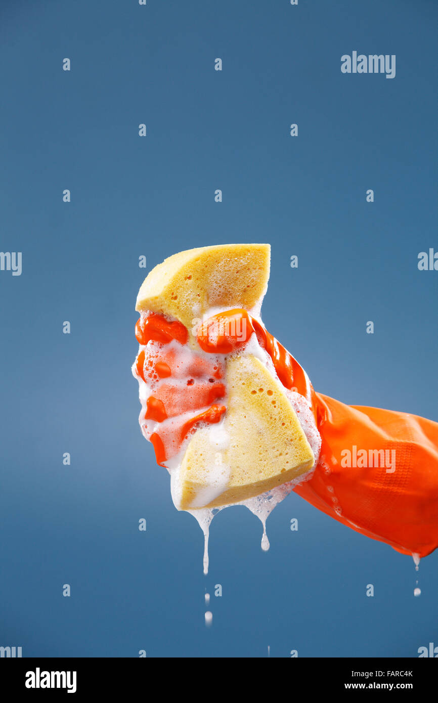 Squeezing sponge, squeezing wet sponge Stock Photo - Alamy