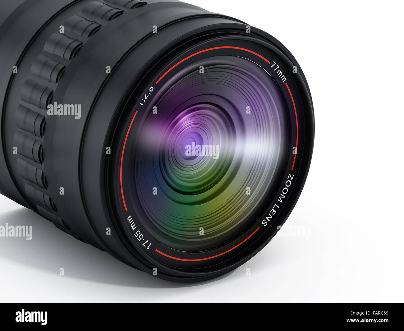 Camera lens with reflection isolated on white background Stock Photo