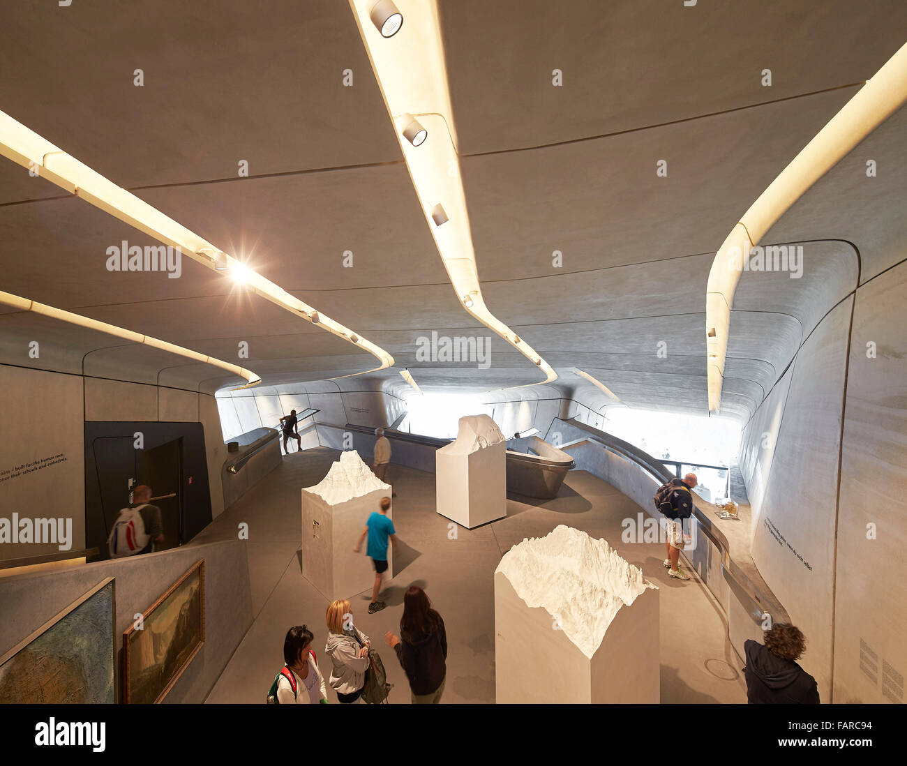 Exhibition space with artefacts. Messner Mountain Museum Corones, Mount Kronplatz, Italy. Architect: Zaha Hadid Architects, 2015 Stock Photo