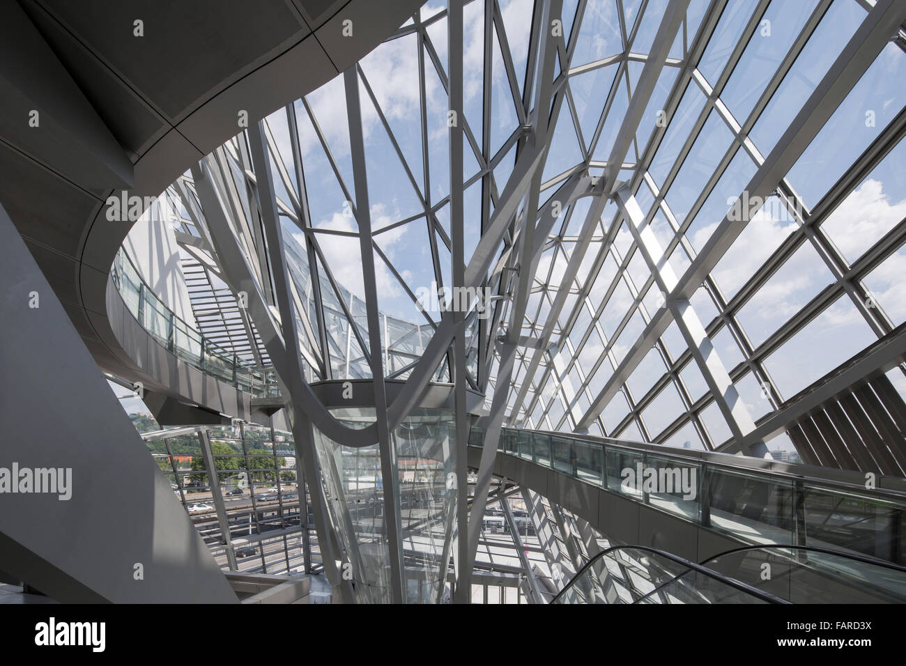 Gravity well and spiral ramp. Musée des Confluences, Lyon, France. Architect: COOP HIMMELB(L)AU, 2014. Stock Photo