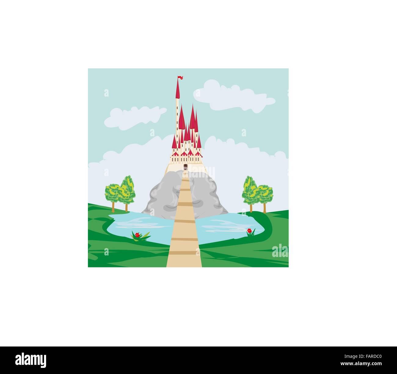 landscape with old castle on the rock Stock Vector