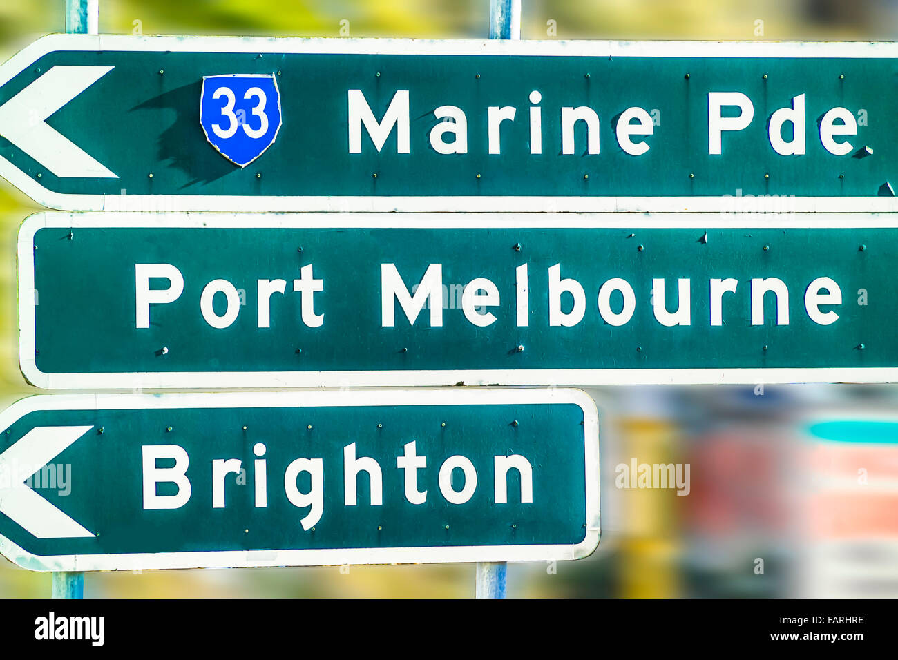 Street signs to the bay area of Melbourne Australia Stock Photo