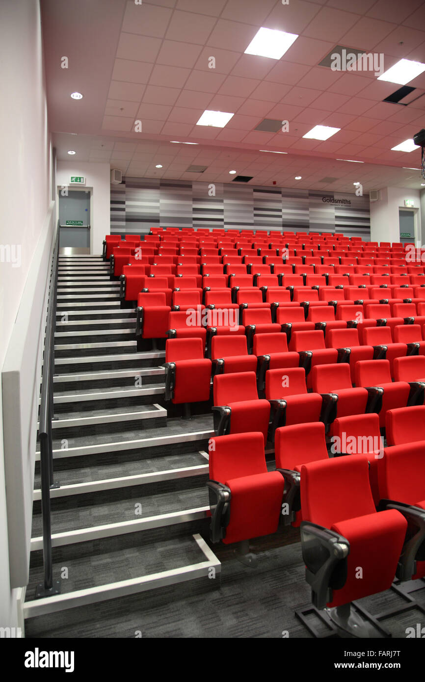 Empty lecture theatre in the Professor Stuart Hall Building, Goldsmiths College, Lewisham. Part of the University of London. Stock Photo