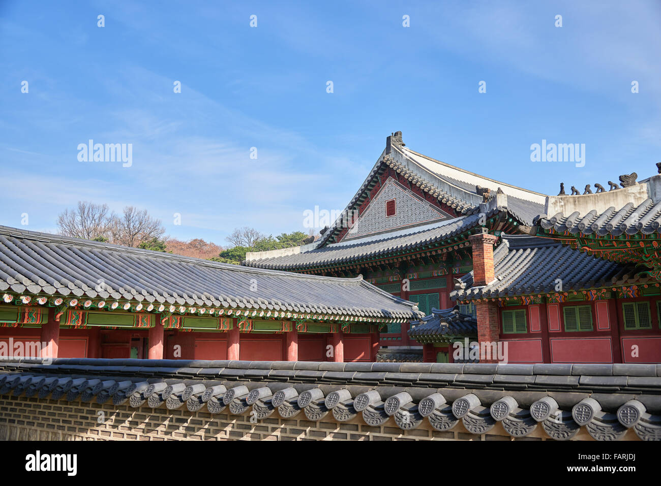 tiled roofs of Korean traditional palace in Seoul Stock Photo