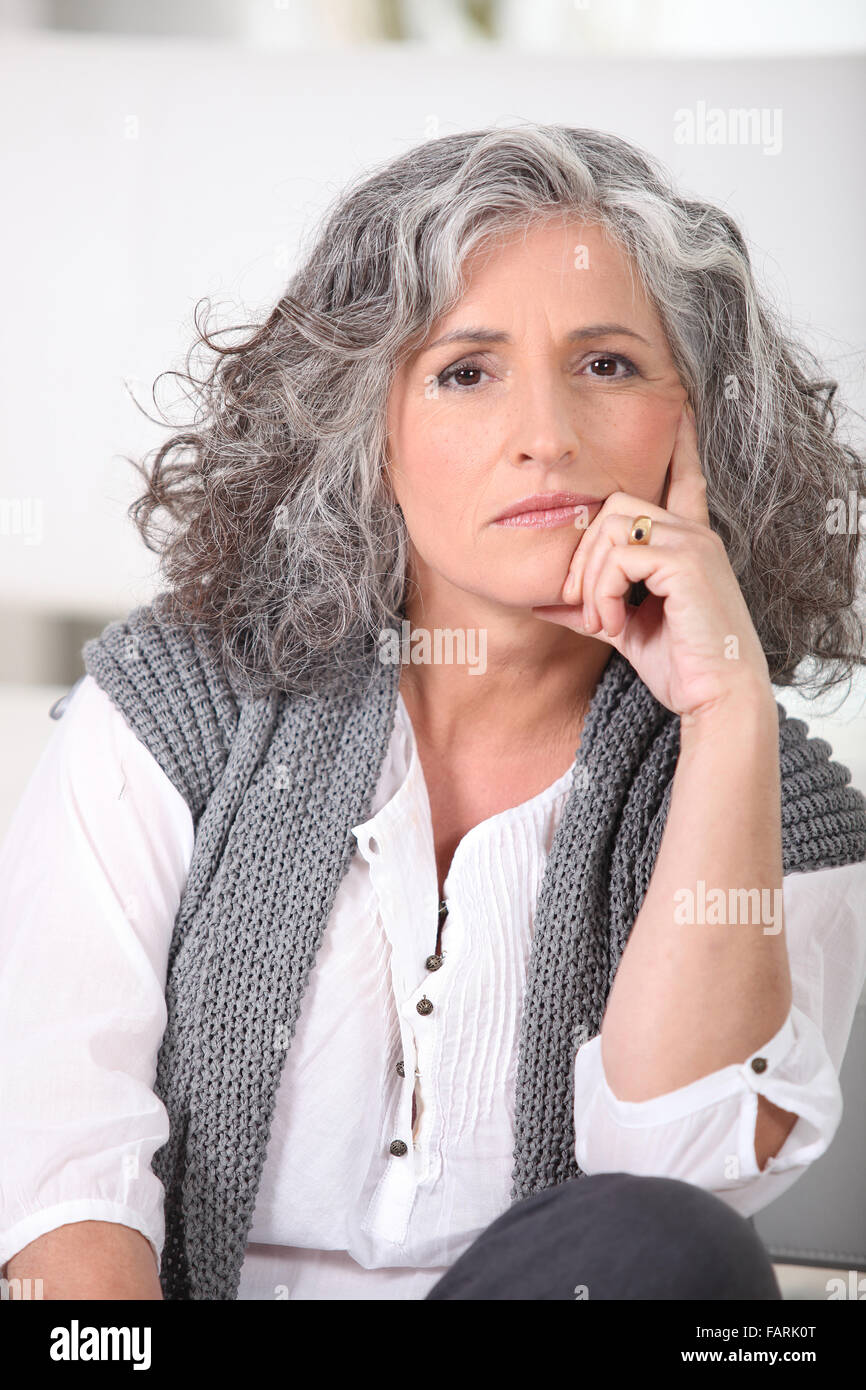 Senior woman with long grey hair Stock Photo - Alamy