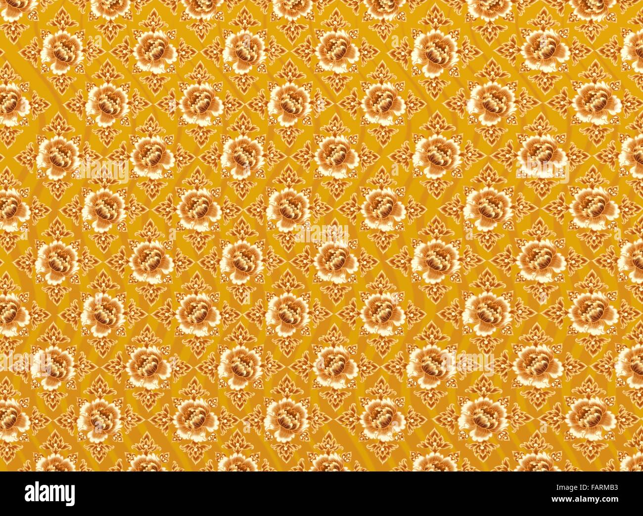 Golden Flower of Damask Seamless Pattern with Yellow Background ...