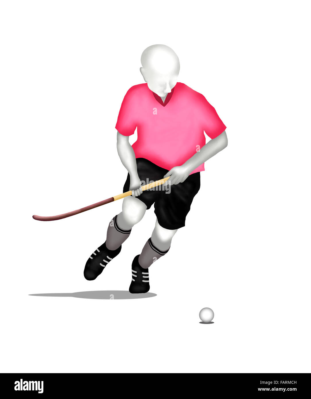 Field hockey Field Hockey Player Running and Hits A Ball Stock Photo