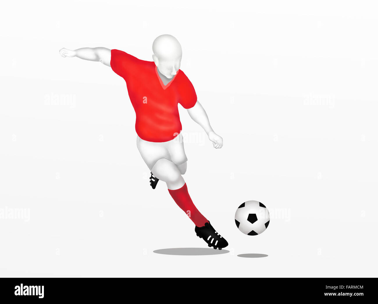 Football : Soccer Player Running and Kicking The Ball on A Field Stock ...
