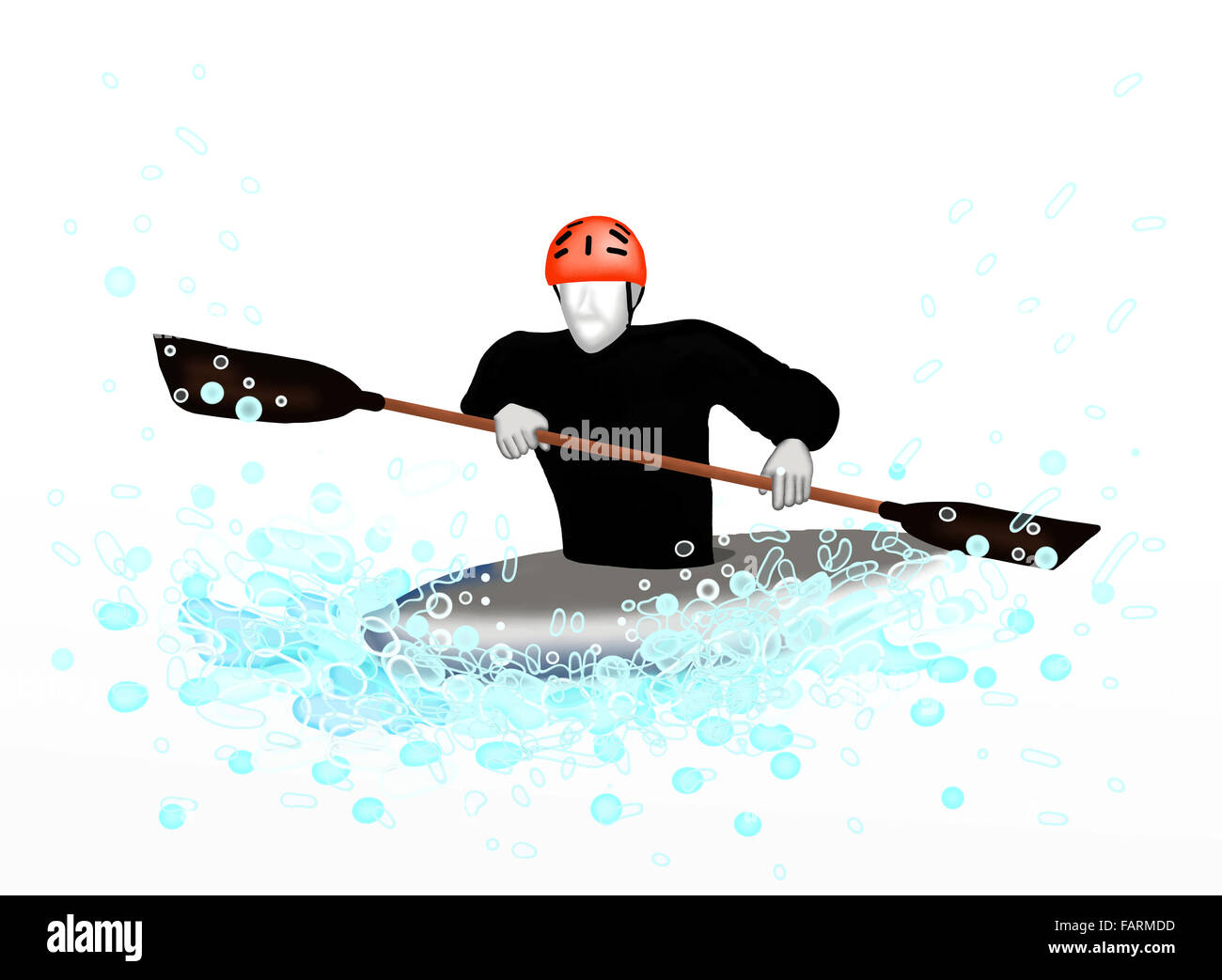 Canoeing Sportsman Canoeing Through A Wave, On White Background Stock