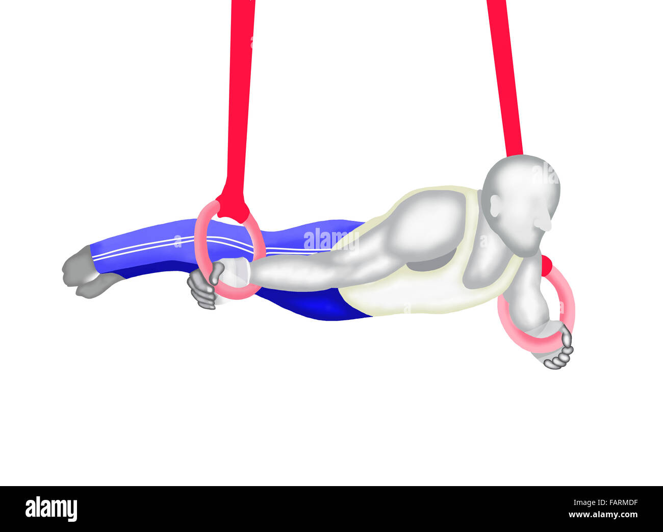 Advanced Gymnast Carries out Difficult Exercise on Gymnastics Rings